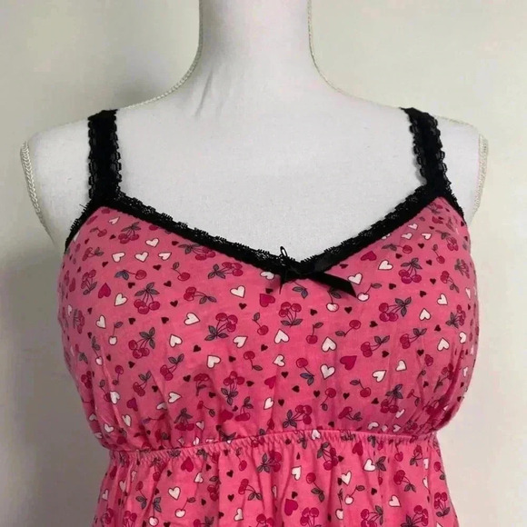 Pink cherry & heart print lace cami dress. - Picture 2 of 4